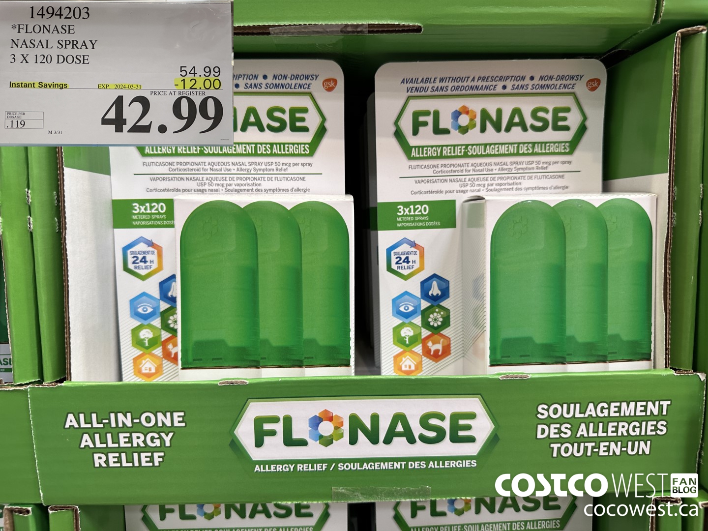 1494203 FLONASE NASAL SPRAY 3 X 120 DOSE ($12.00 INSTANT SAVINGS EXPIRES ON 2024-03-31) $42.99