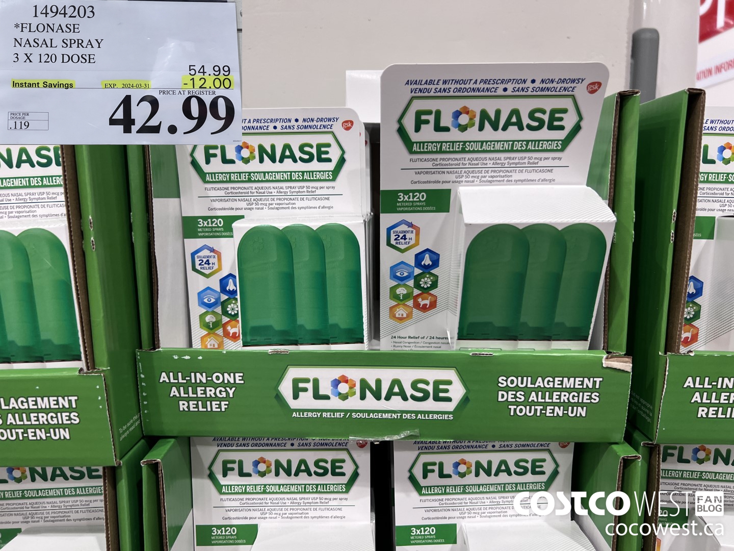 1494203 FLONASE NASAL SPRAY 3 X 120 DOSE ($12.00 INSTANT SAVINGS EXPIRES ON 2024-03-31) $42.99
