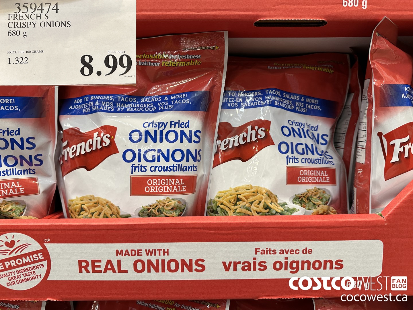 359474 FRENCH'S CRISPY ONIONS 680 G $8.99