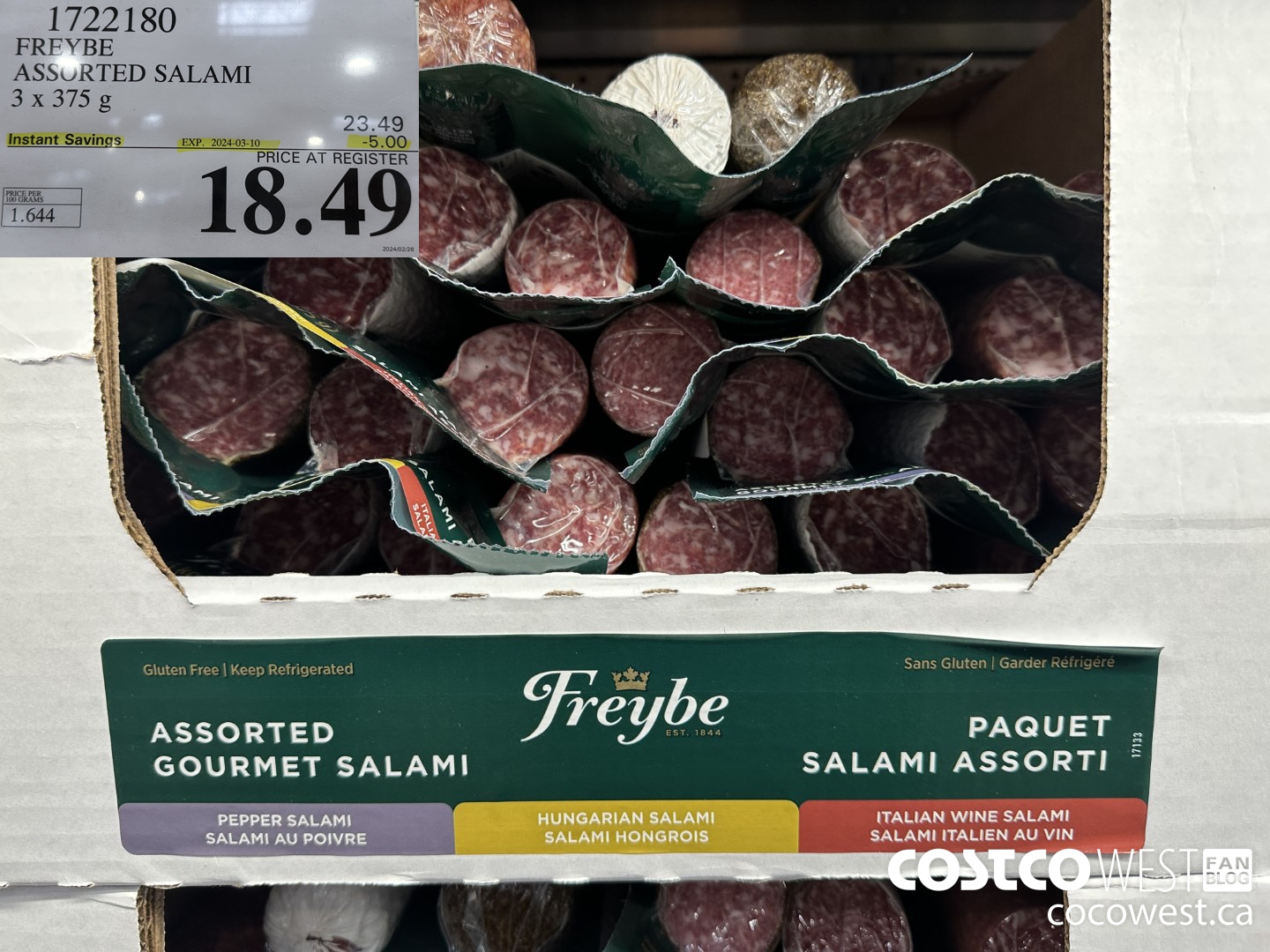 1722180 FREYBE ASSORTED SALAMI 3 x 375 g ($5.00 INSTANT SAVINGS EXPIRES ON 2024-03-10) $18.49