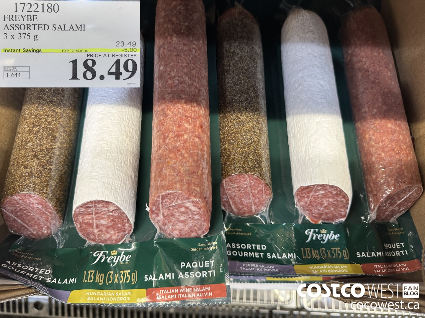 1722180 FREYBE ASSORTED SALAMI 3 x 375 g ($5.00 INSTANT SAVINGS EXPIRES ON 2024-03-10) $18.49