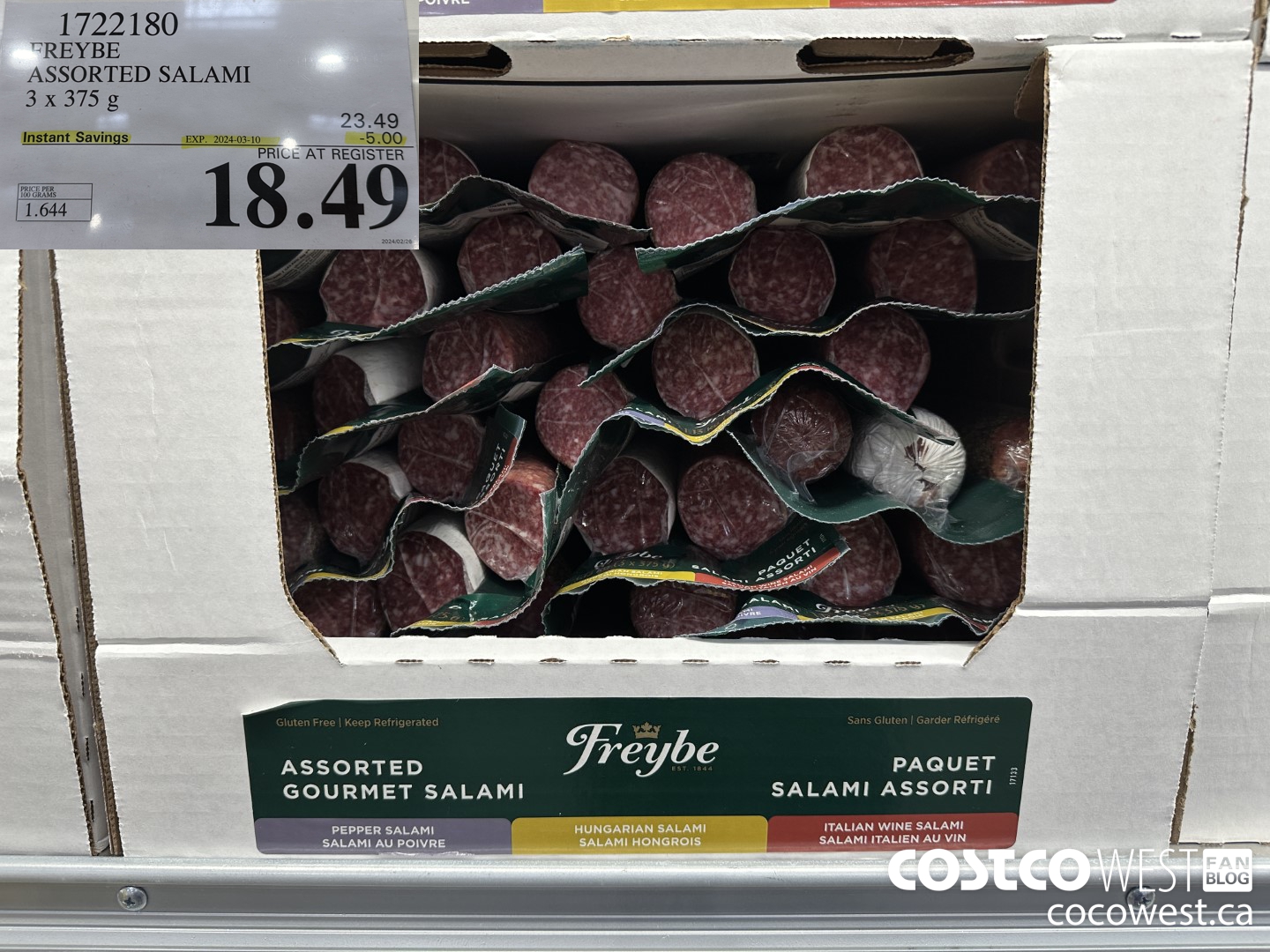1722180 FREYBE ASSORTED SALAMI 3 x 375 g ($5.00 INSTANT SAVINGS EXPIRES ON 2024-03-10) $18.49