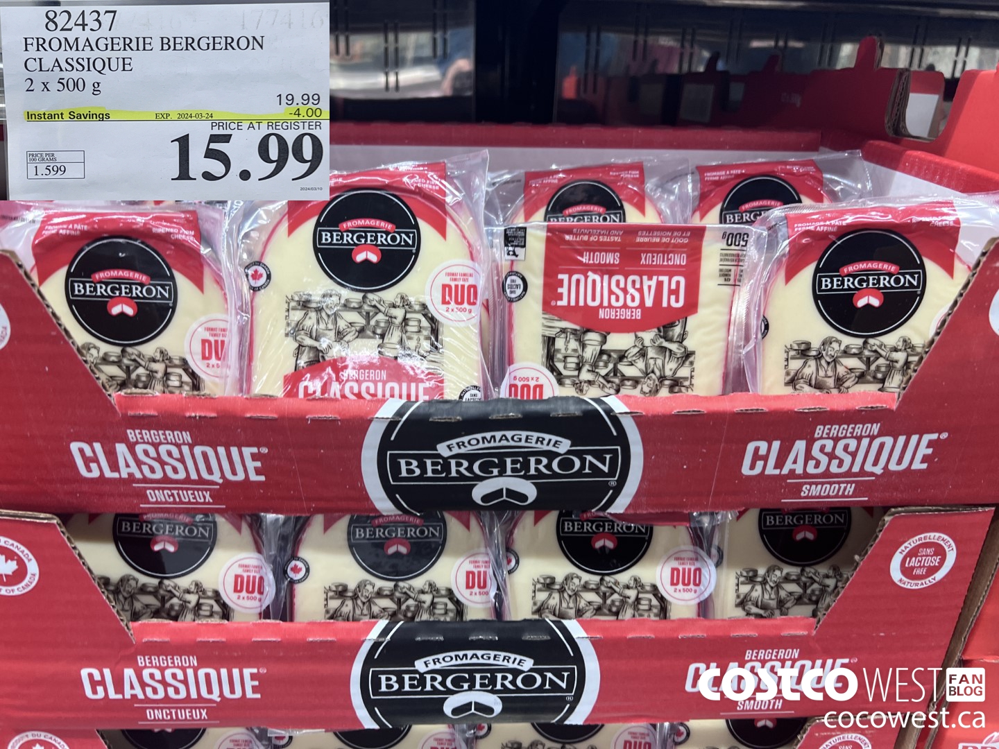 82437 FROMAGERIE BERGERON CLASSIQUE 2 X 500 G ($4.00 INSTANT SAVINGS EXPIRES ON 2024-03-24) $15.99