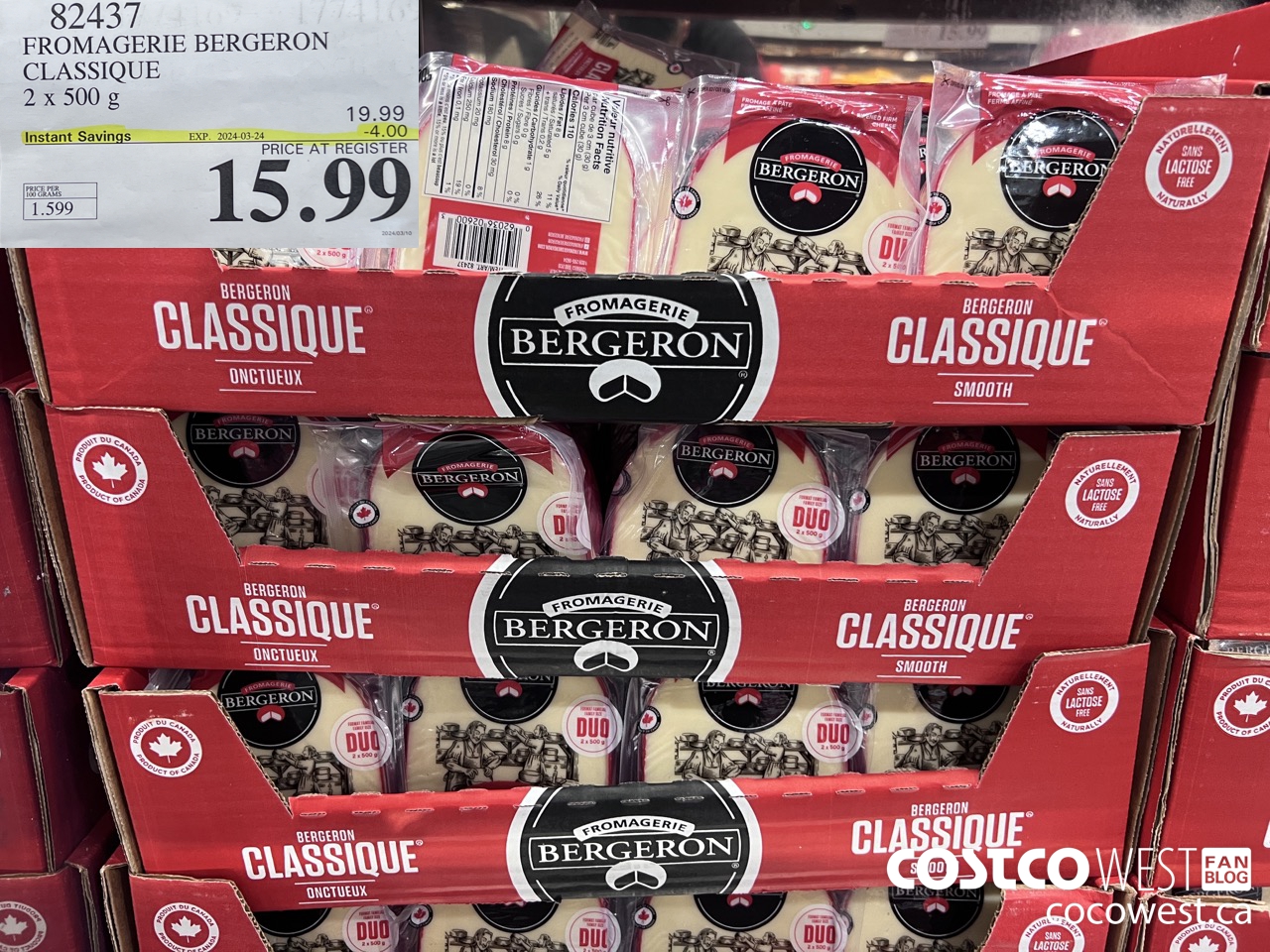 82437 FROMAGERIE BERGERON CLASSIQUE 2 X 500 G ($4.00 INSTANT SAVINGS EXPIRES ON 2024-03-24) $15.99