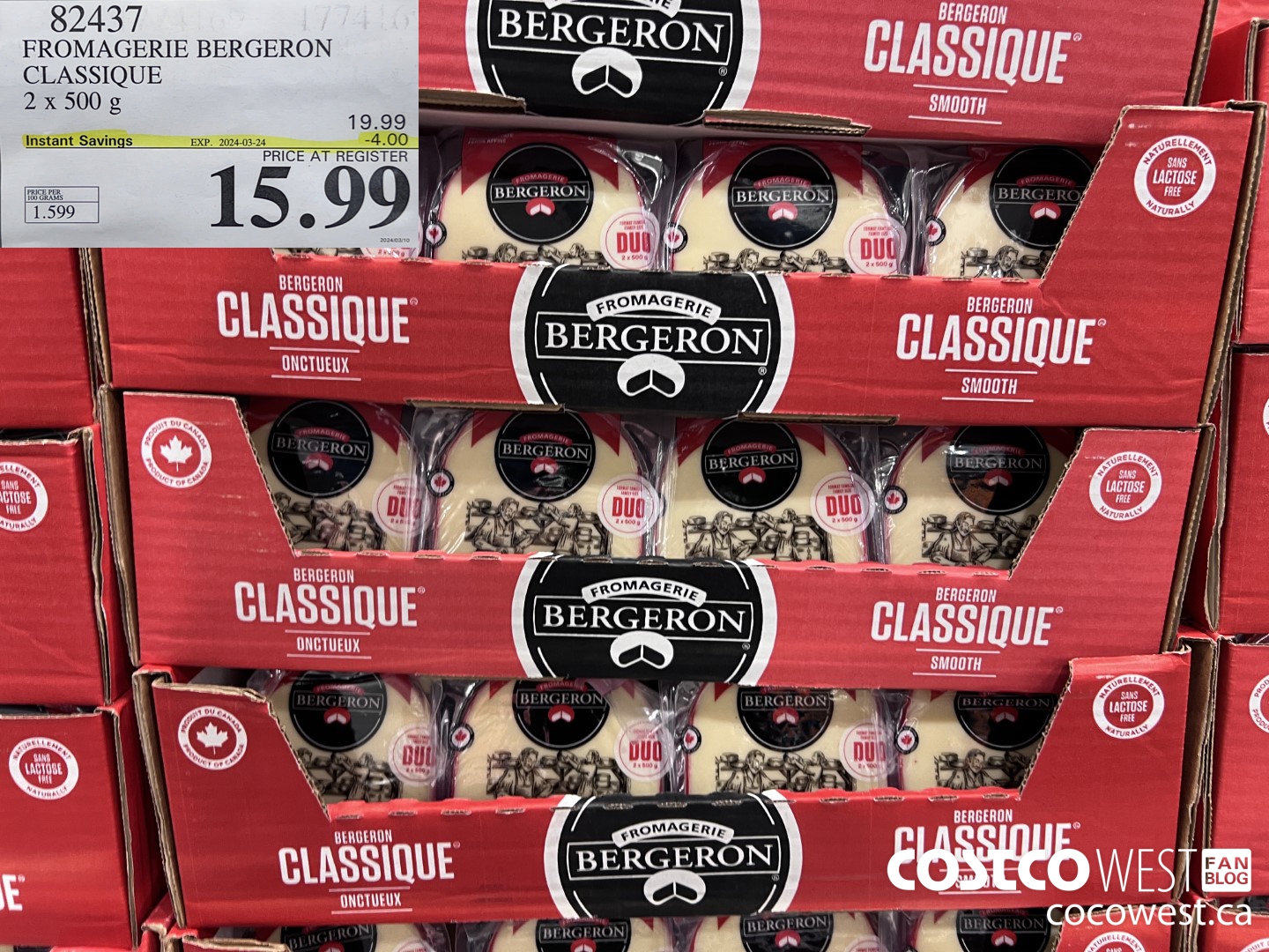 82437 FROMAGERIE BERGERON CLASSIQUE 2 X 500 G ($4.00 INSTANT SAVINGS EXPIRES ON 2024-03-24) $15.99