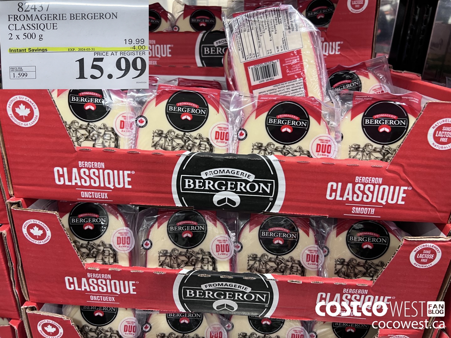 82437 FROMAGERIE BERGERON CLASSIQUE 2 X 500 G ($4.00 INSTANT SAVINGS EXPIRES ON 2024-03-31) $15.99