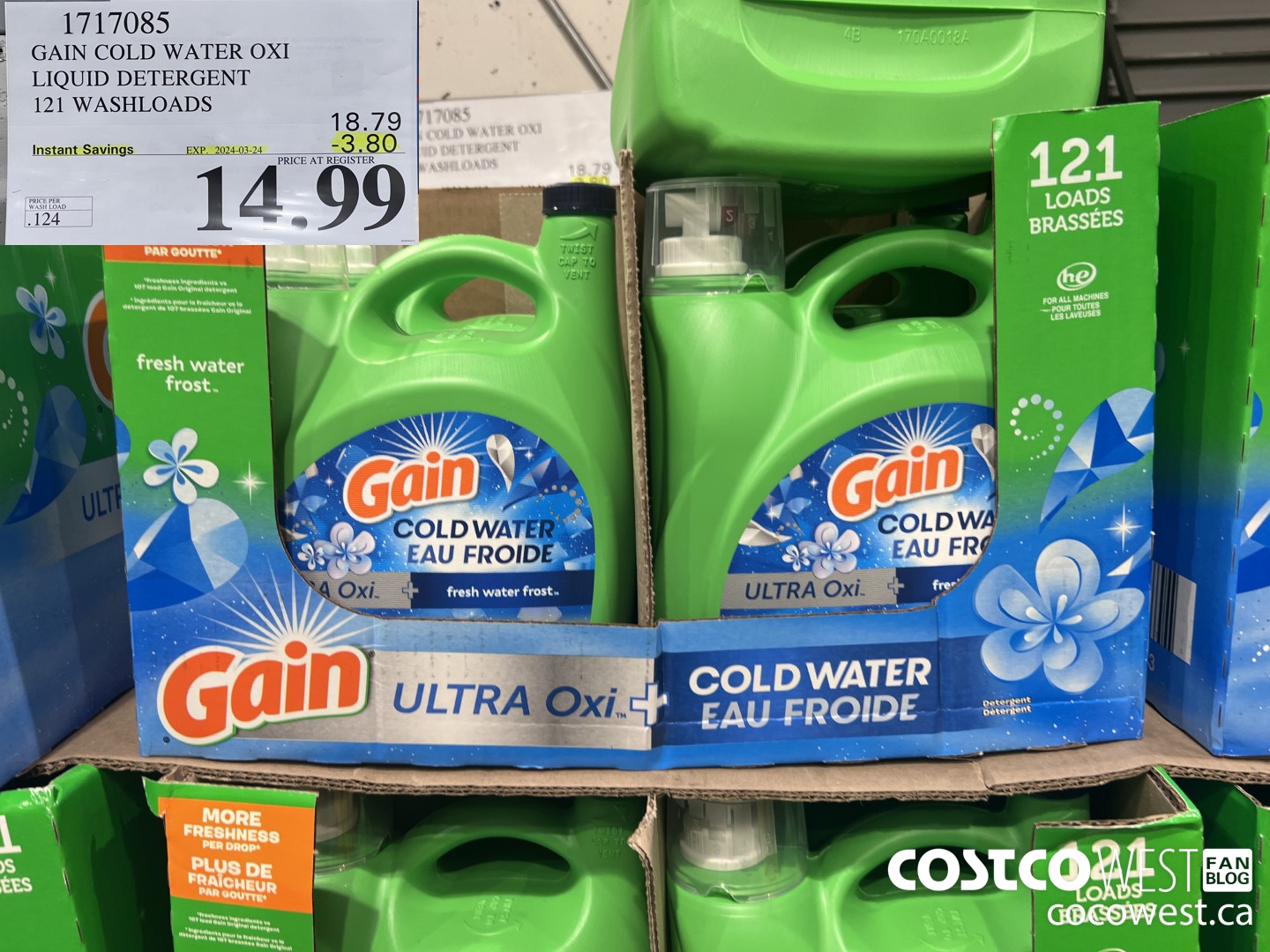 1717085 GAIN COLD WATER OXI LIQUID DETERGENT 121 WASHLOADS ($3.80 INSTANT SAVINGS EXPIRES ON 2024-03-24) $14.99