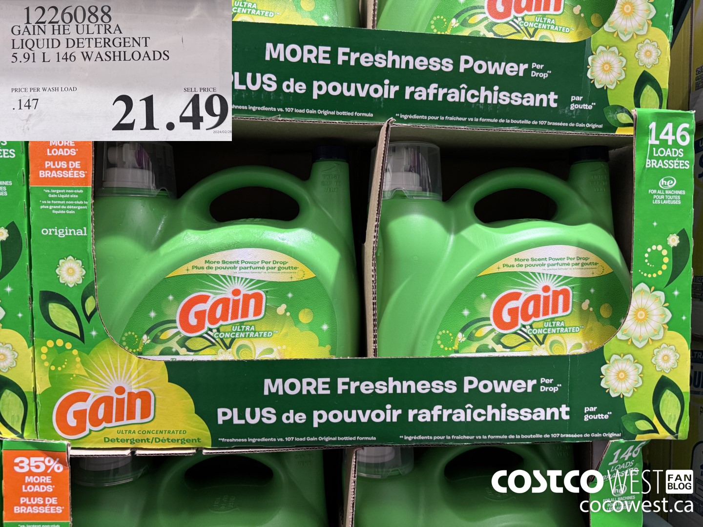 1226088 GAIN HE ULTRA LIQUID DETERGENT 5.91 L 146 WASHLOADS $21.49