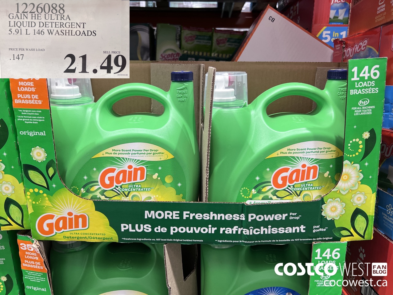 1226088 GAIN HE ULTRA LIQUID DETERGENT 5.91 L 146 WASHLOADS $21.49