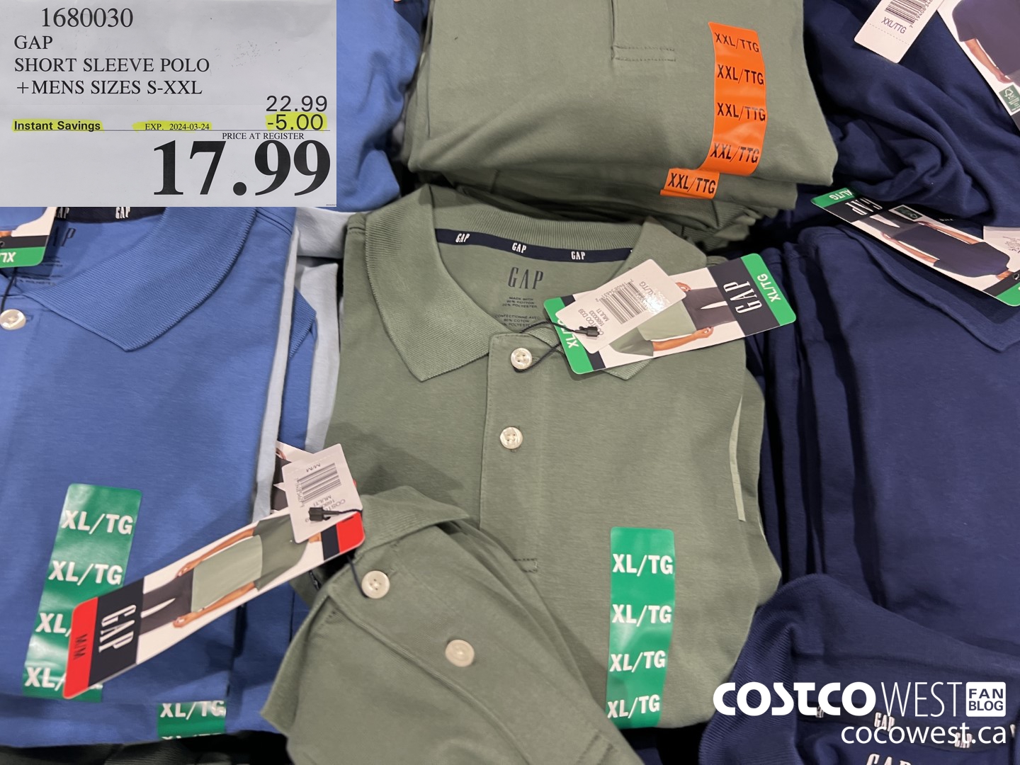 1680030 GAP SHORT SLEEVE POLO MENS SIZES S-XXL ($5.00 INSTANT SAVINGS EXPIRES ON 2024-03-24) $17.99