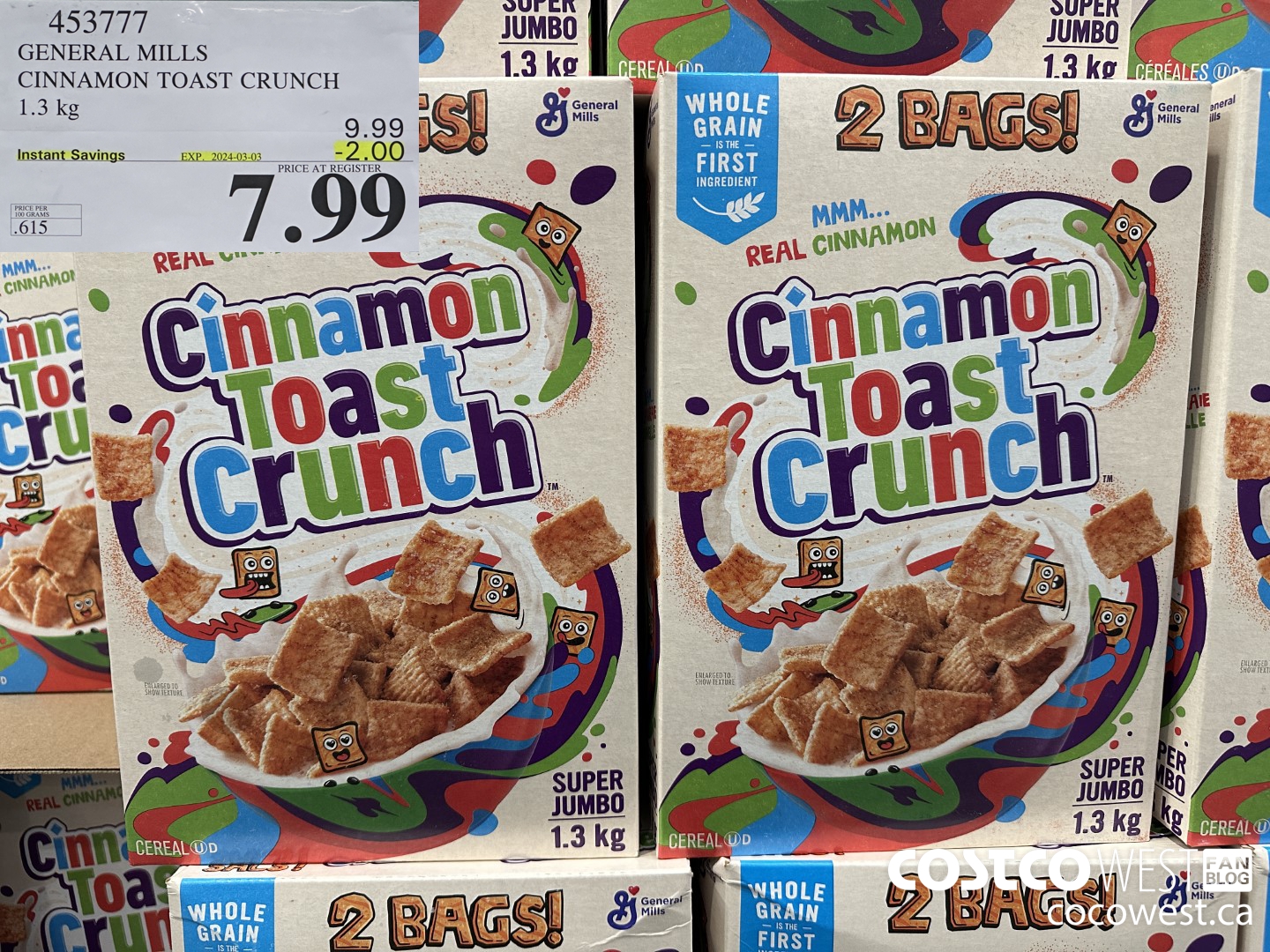 453777 GENERAL MILLS CINNAMON TOAST CRUNCH 1.3 kg ($2.00 INSTANT SAVINGS EXPIRES ON 2024-03-03) $7.99
