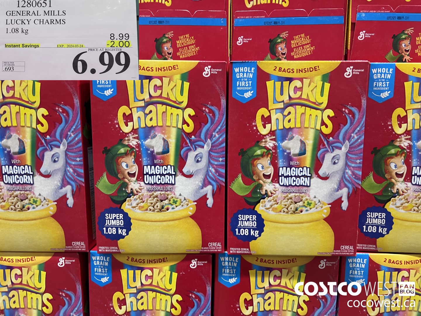1280651 GENERAL MILLS LUCKY CHARMS 1.08KG ($2.00 INSTANT SAVINGS EXPIRES ON 2024-03-24) $6.99