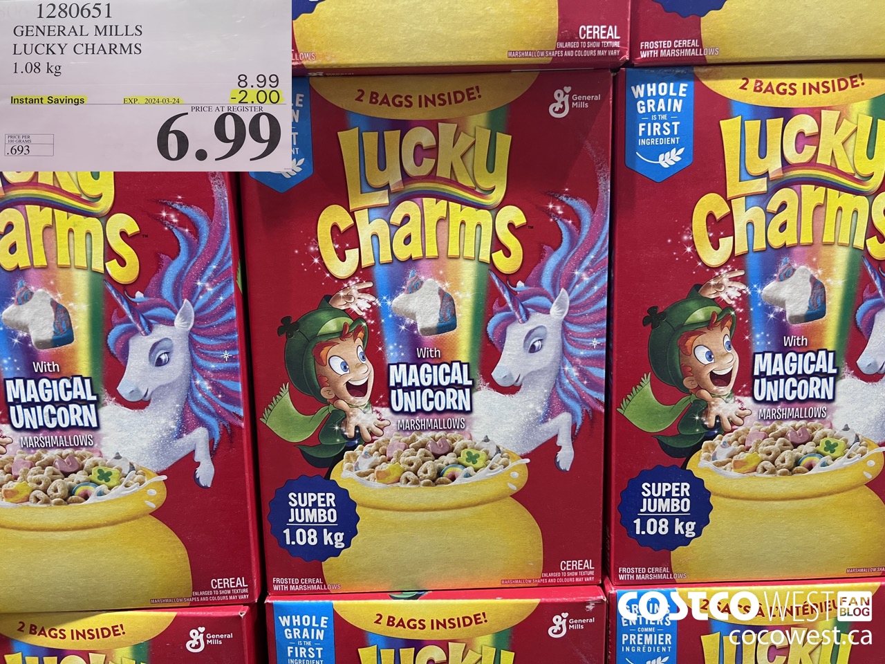 1280651 GENERAL MILLS LUCKY CHARMS 1.08KG ($2.00 INSTANT SAVINGS EXPIRES ON 2024-03-24) $6.99