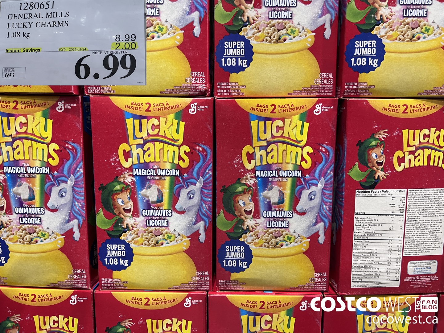 1280651 GENERAL MILLS LUCKY CHARMS 1.08KG ($2.00 INSTANT SAVINGS EXPIRES ON 2024-03-24) $6.99