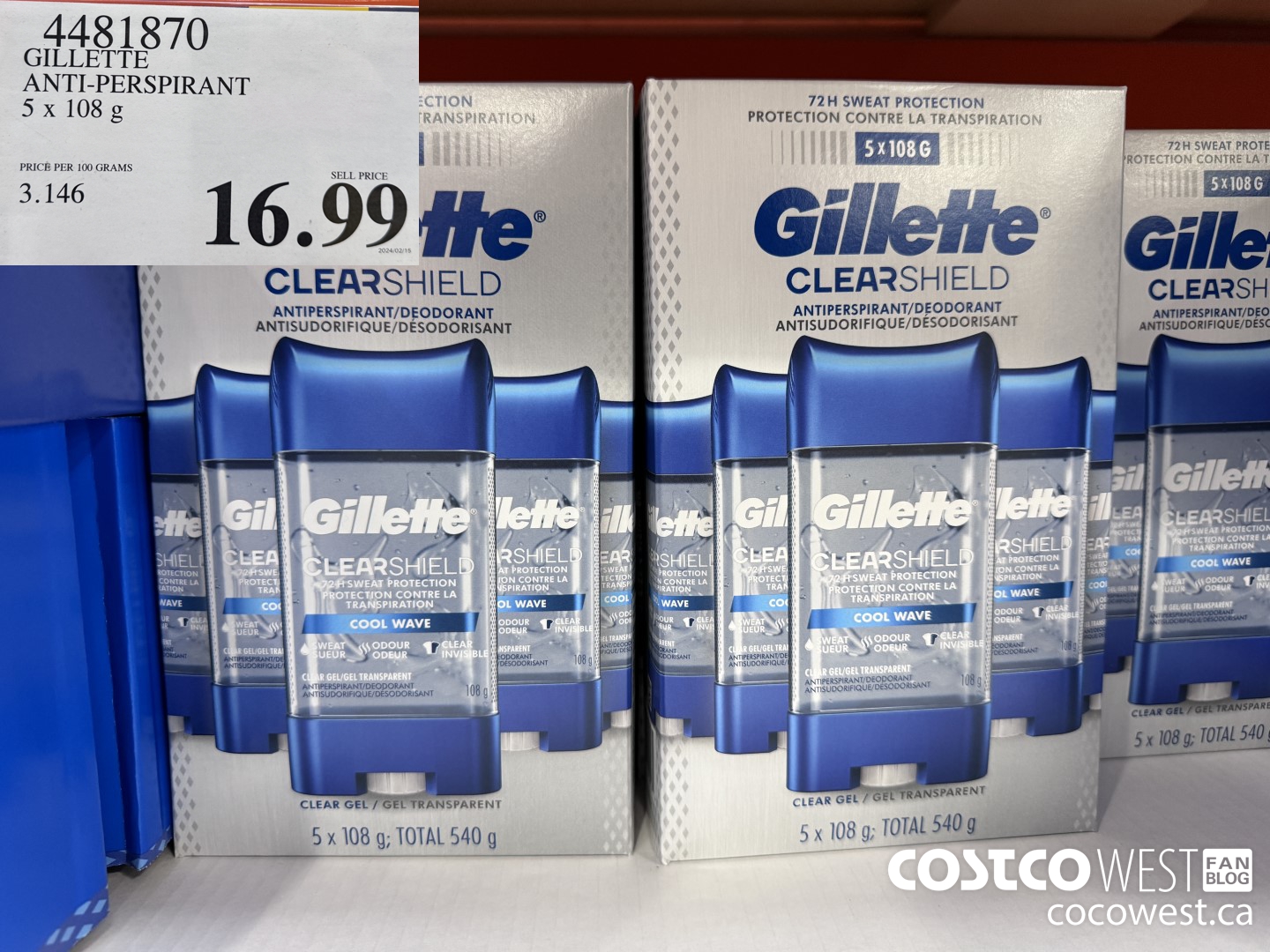 4481870 GILLETTE ANTI-PERSPIRANT 5 x 108 g $16.99