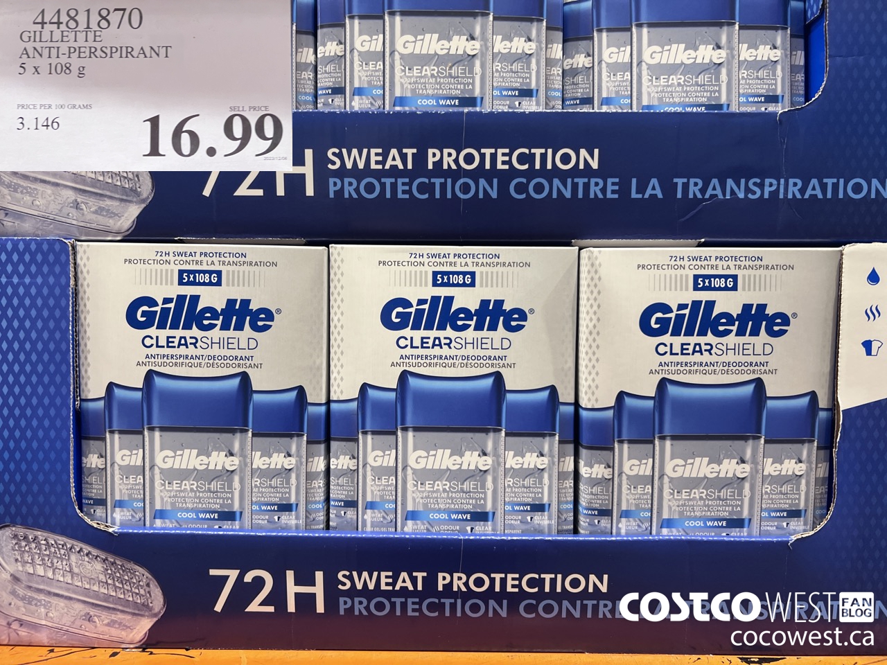 4481870 GILLETTE ANTI-PERSPIRANT 5 x 108 g $16.99