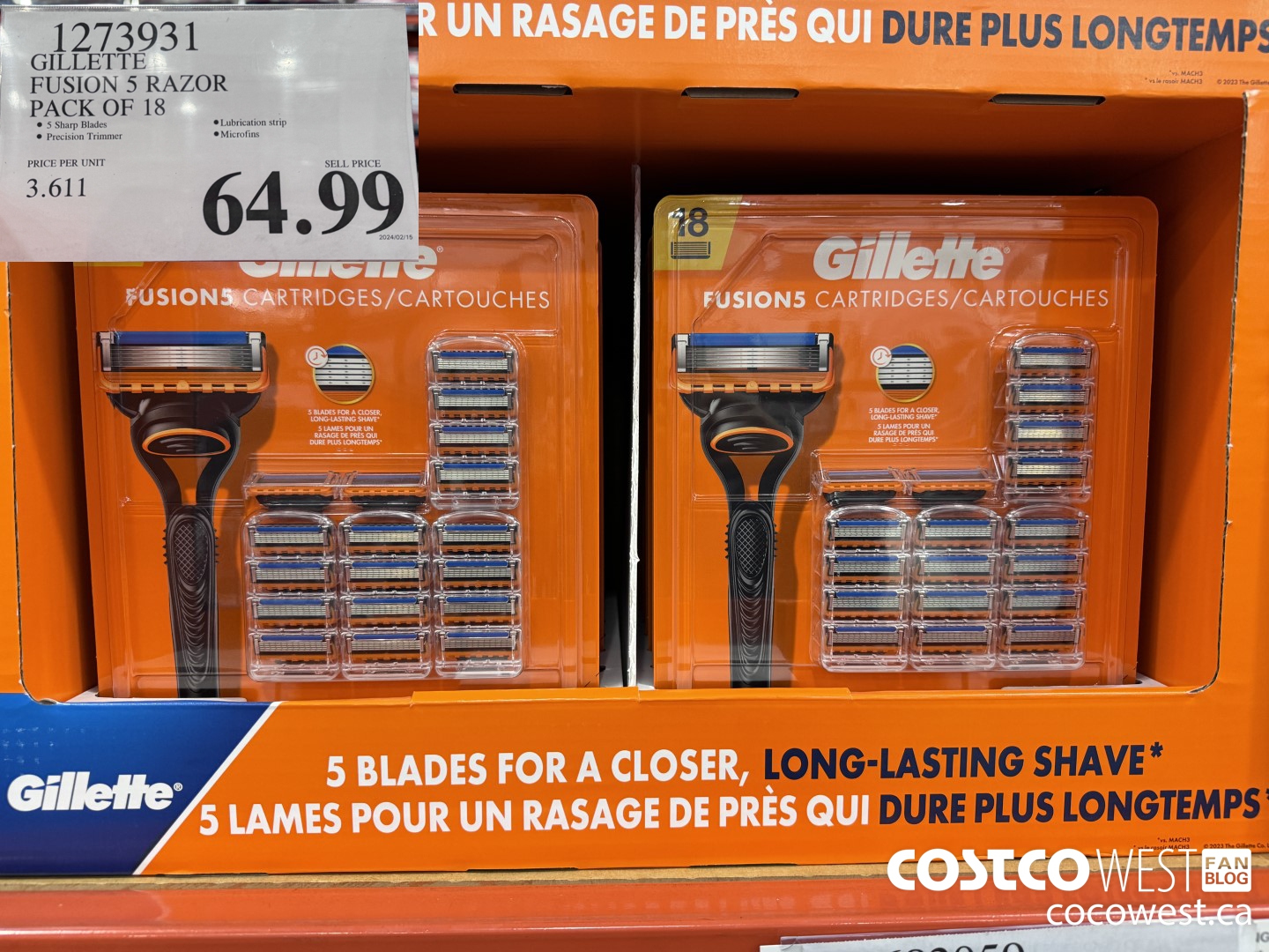 1273931 GILLETTE FUSIONS CARTRIDGES PACK OF 18 $64.99