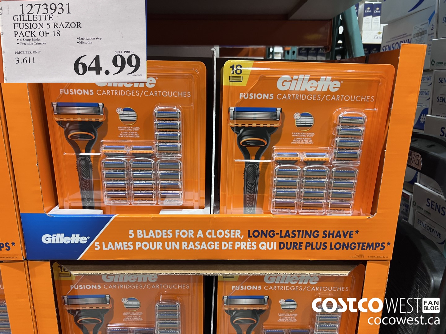 1273931 GILLETTE FUSIONS CARTRIDGES PACK OF 18 $64.99