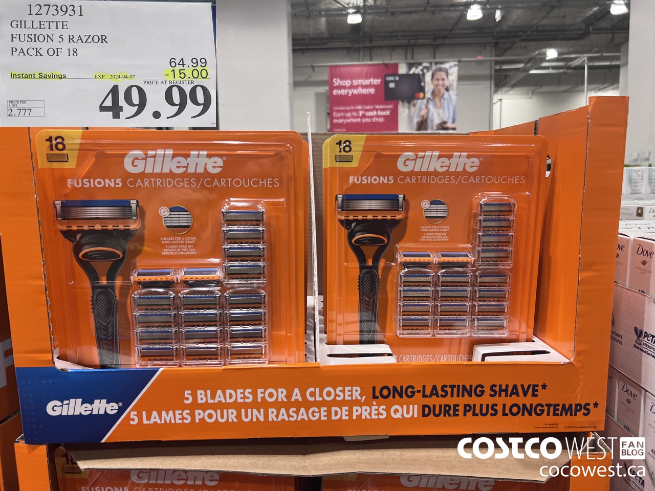 1273931 GILLETTE FUSIONS CARTRIDGES PACK OF 18 ($15.00 INSTANT SAVINGS EXPIRES ON 2024-04-07) $49.99