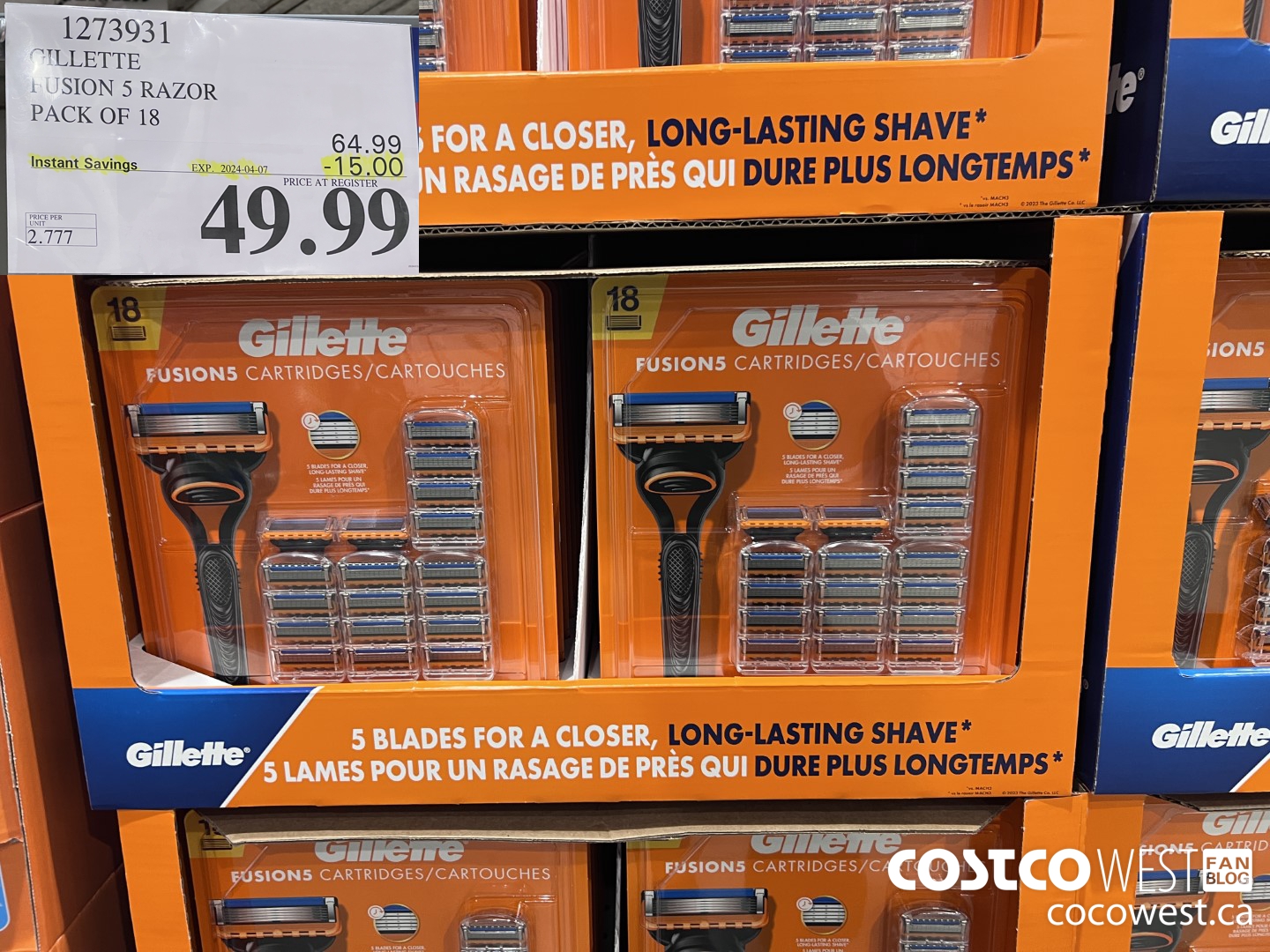 1273931 GILLETTE FUSIONS CARTRIDGES PACK OF 18 ($15.00 INSTANT SAVINGS EXPIRES ON 2024-04-07) $49.99
