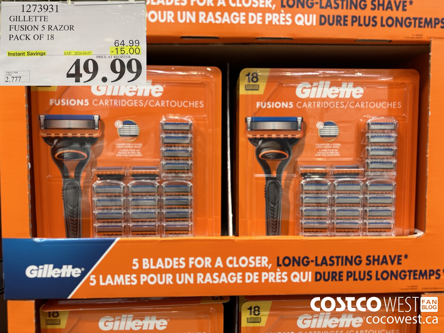 1273931 GILLETTE FUSIONS CARTRIDGES PACK OF 18 ($15.00 INSTANT SAVINGS EXPIRES ON 2024-04-07) $49.99