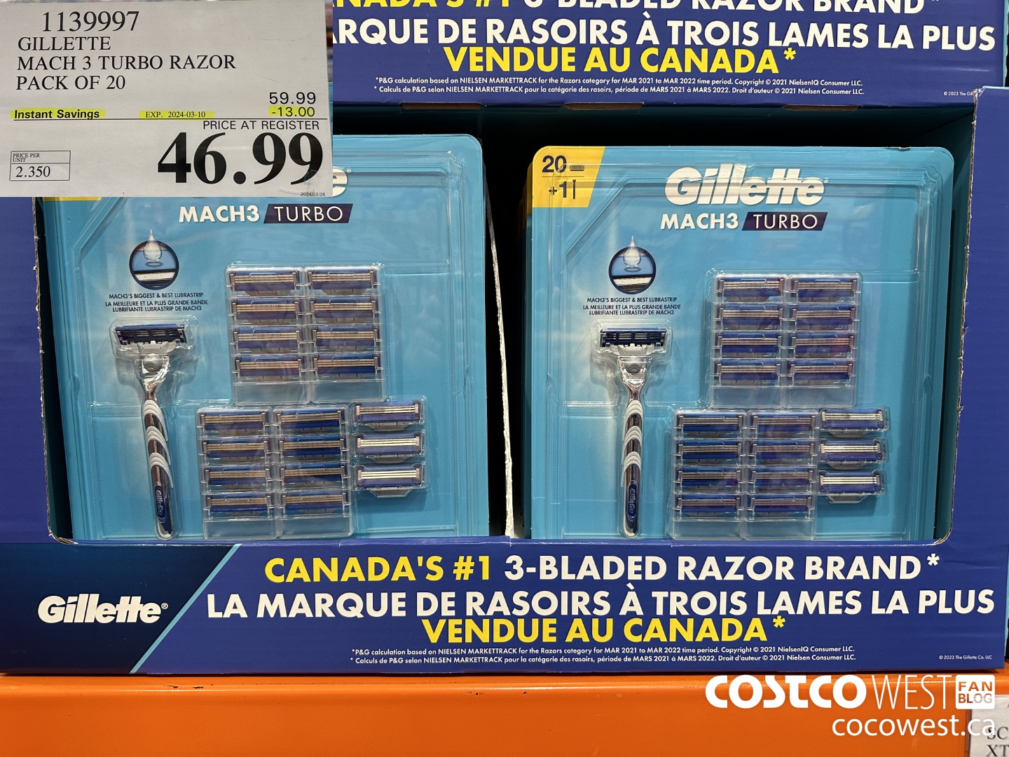 1139997 GILLETTE MACH3 TURBO RAZOR + 20 CARTRIDGES ($13.00 INSTANT SAVINGS EXPIRES ON 2024-03-10) $46.99