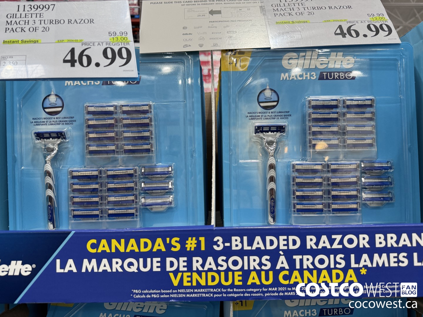 1139997 GILLETTE MACH3 TURBO RAZOR + 20 CARTRIDGES ($13.00 INSTANT SAVINGS EXPIRES ON 2024-03-10) $46.99