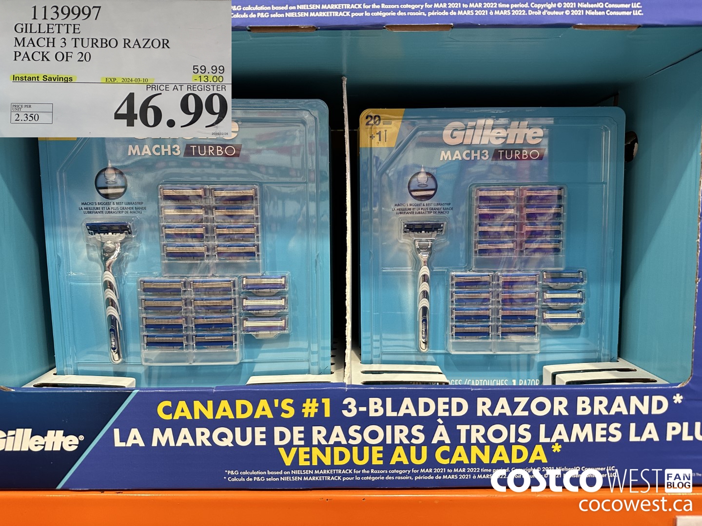 1139997 GILLETTE MACH 3 TURBO RAZOR PACK OF 20 ($13.00 INSTANT SAVINGS EXPIRES ON 2024-03-10) $46.99