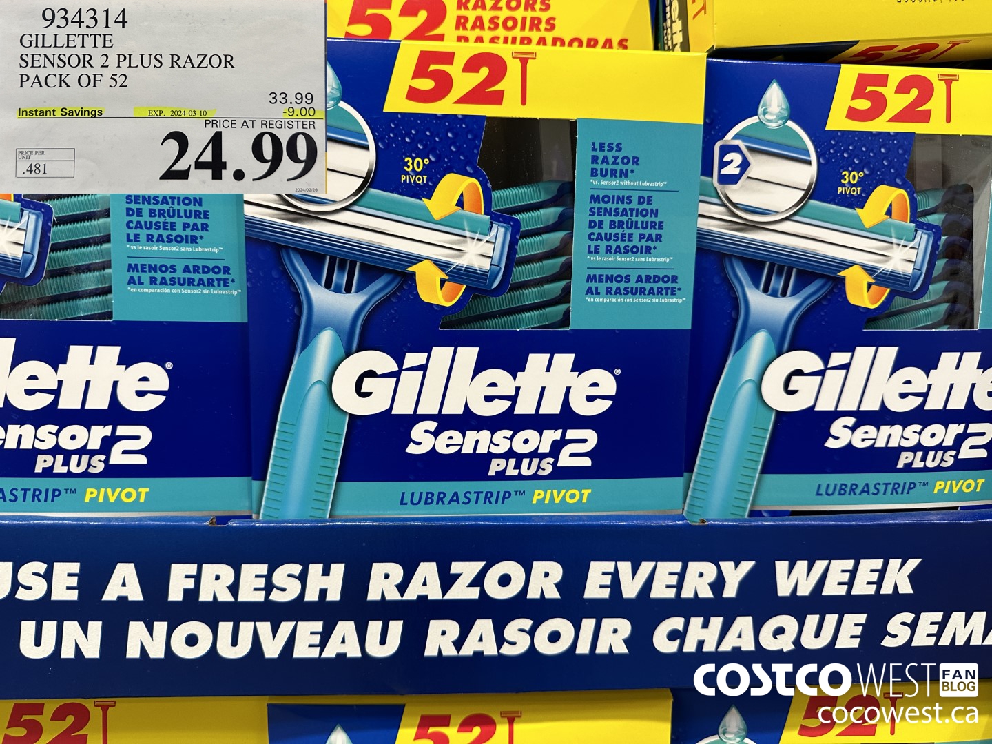 934314 GILLETTE SENSOR 2 PLUS DISPOSABLE RAZORS PACK OF 52 ($9.00 INSTANT SAVINGS EXPIRES ON 2024-03-10) $24.99