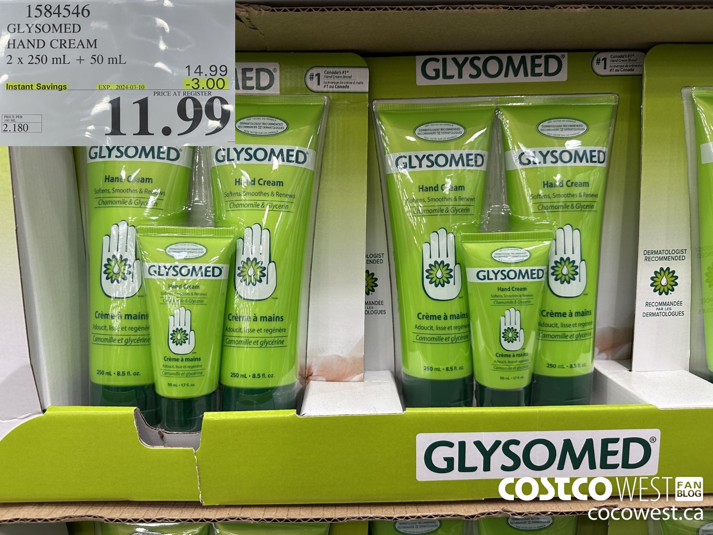 1584546 GLYSOMED HAND CREAM 2 x 250 mL + 50 mL  ($3.00 INSTANT SAVINGS EXPIRES ON 2024-03-10) $11.99