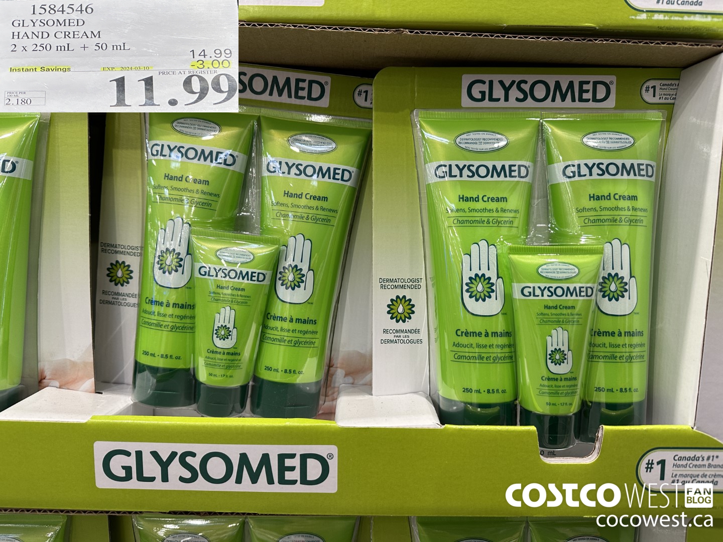 1584546 GLYSOMED HAND CREAM 2 x 250 mL + 50 mL  ($3.00 INSTANT SAVINGS EXPIRES ON 2024-03-10) $11.99