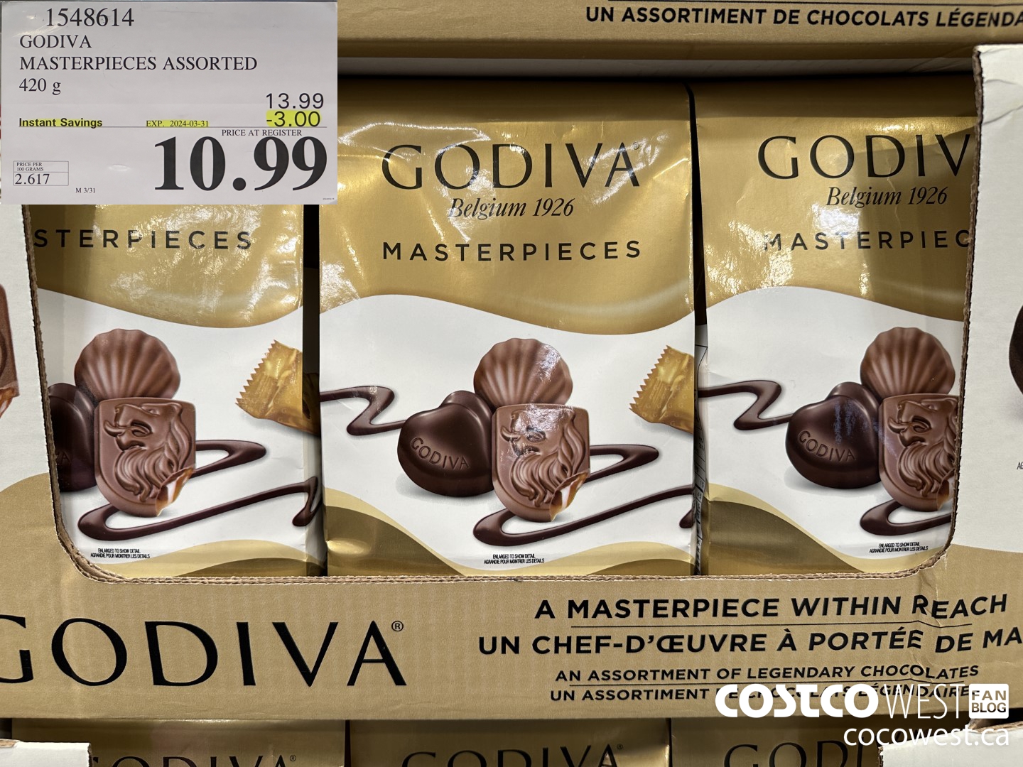 1548614 GODIVA MASTERPIECES ASSORTED 420 g ($3.00 INSTANT SAVINGS EXPIRES ON 2024-03-31) $10.99