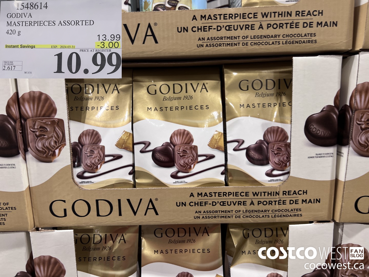 1548614 GODIVA MASTERPIECES ASSORTED 420 g ($3.00 INSTANT SAVINGS EXPIRES ON 2024-03-31) $10.99