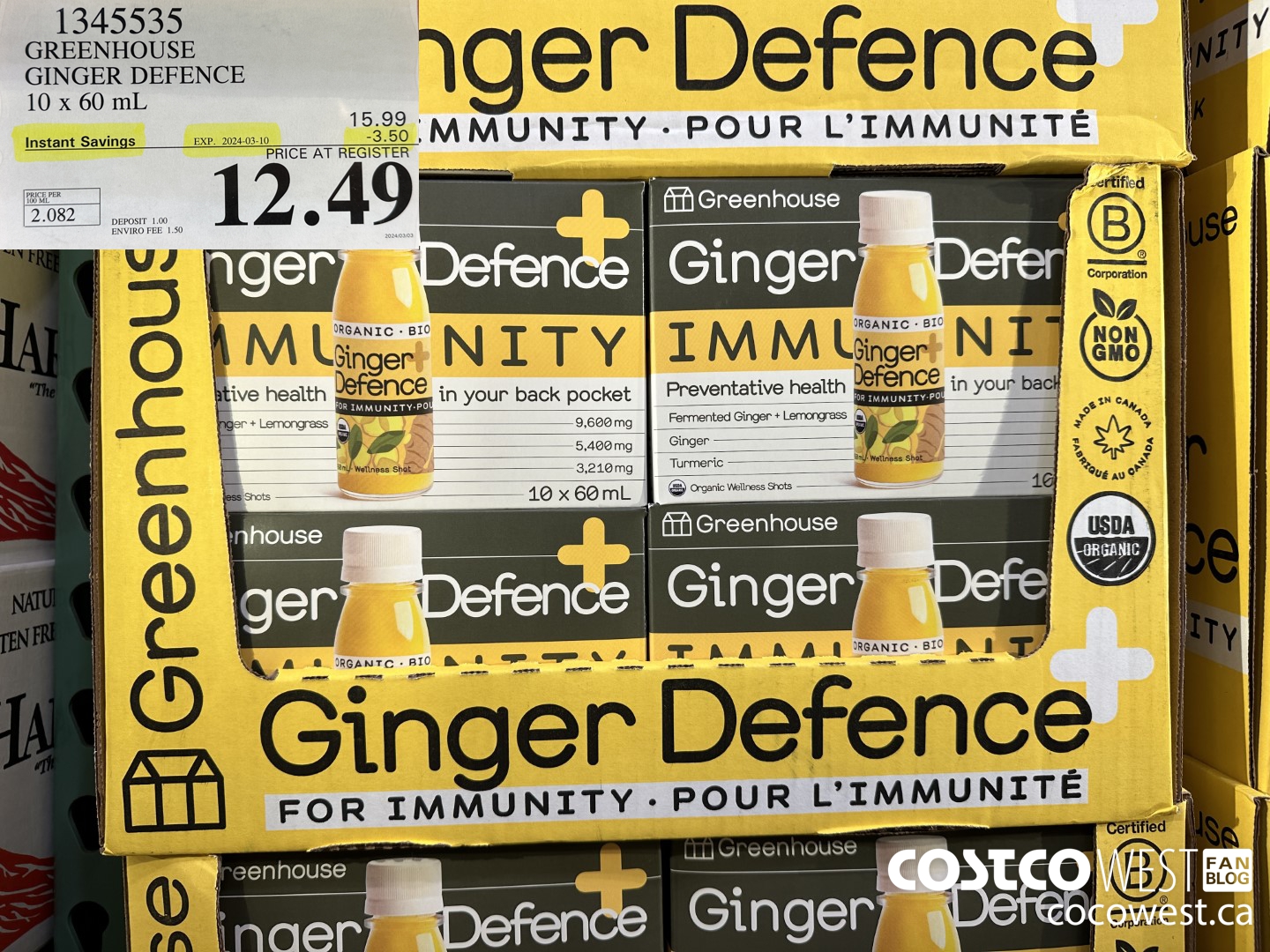 1345535 GREENHOUSE GINGER DEFENCE 10 X 60 ML ($3.50 INSTANT SAVINGS EXPIRES ON 2024-03-10) $12.49