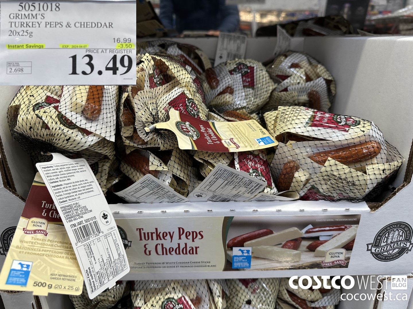 5051018 GRIMM'S TURKEY PEPS & CHEDDAR 20X25G ($3.50 INSTANT SAVINGS EXPIRES ON 2024-04-07) $13.49