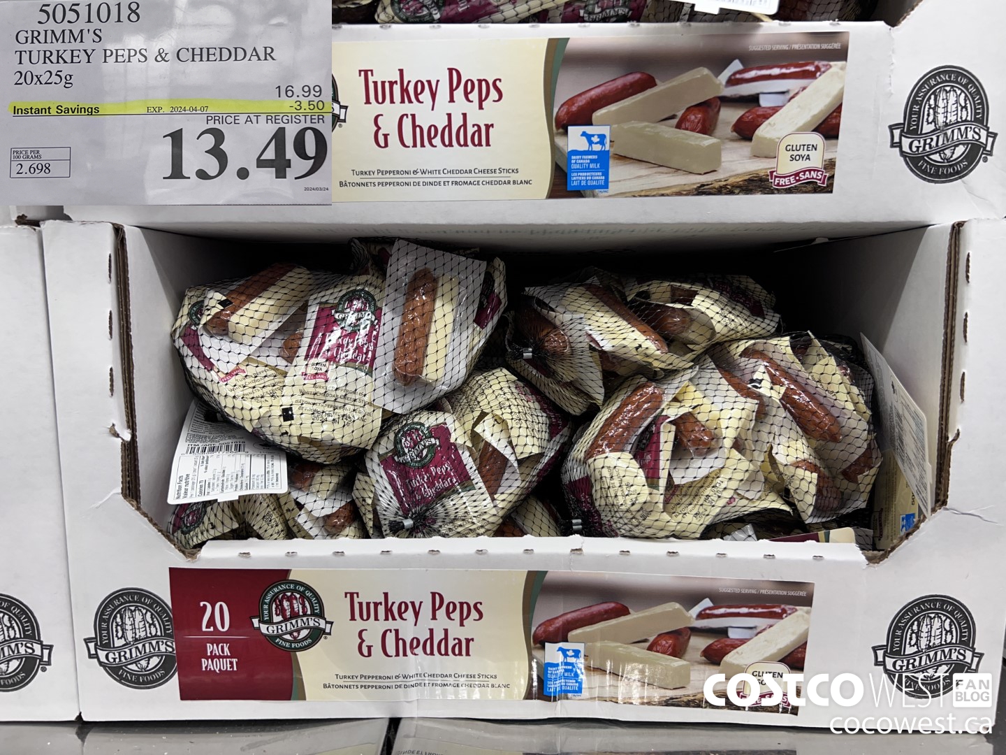 5051018 GRIMM'S TURKEY PEPS & CHEDDAR 20X25G ($3.50 INSTANT SAVINGS EXPIRES ON 2024-04-07) $13.49