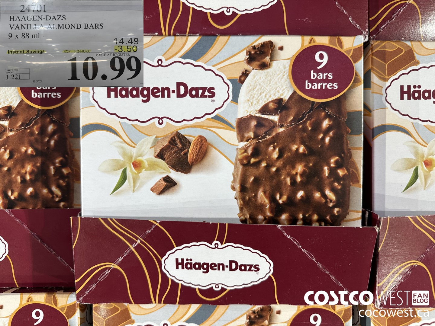 24701 HAAGEN-DAZS ICE CREAM BARS 9 x 88 ml ($3.50 INSTANT SAVINGS EXPIRES ON 2024-03-03) $10.99
