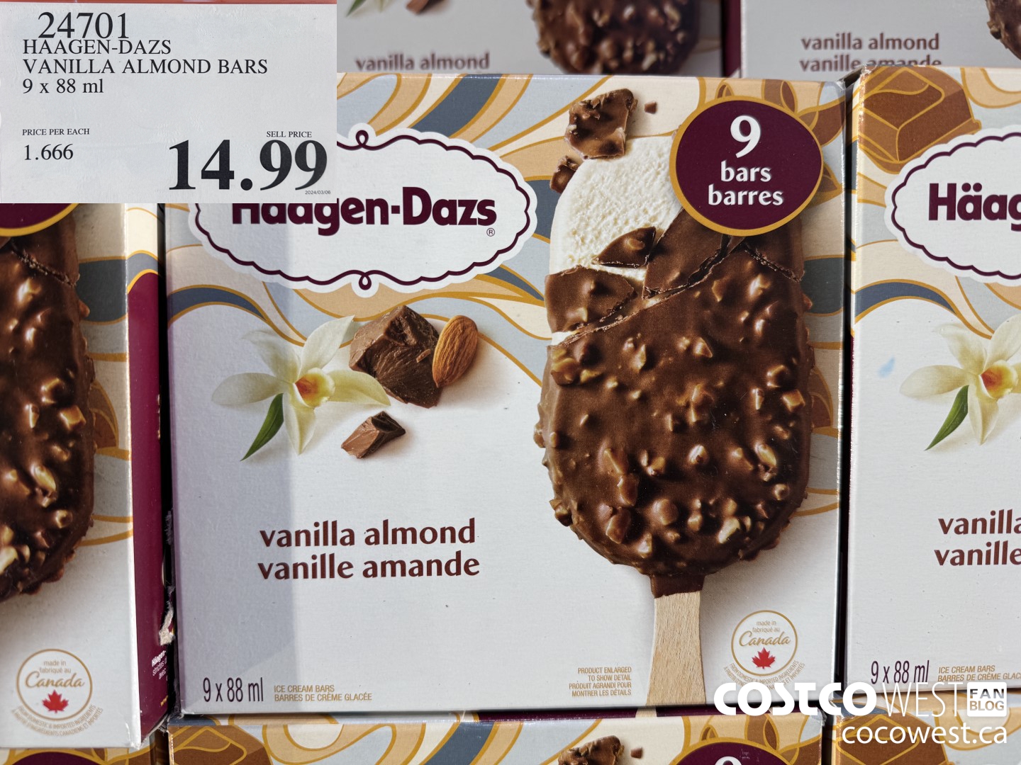 24701 HAAGEN-DAZS VANILLA ALMOND BARS 9 x 88 ml $14.99