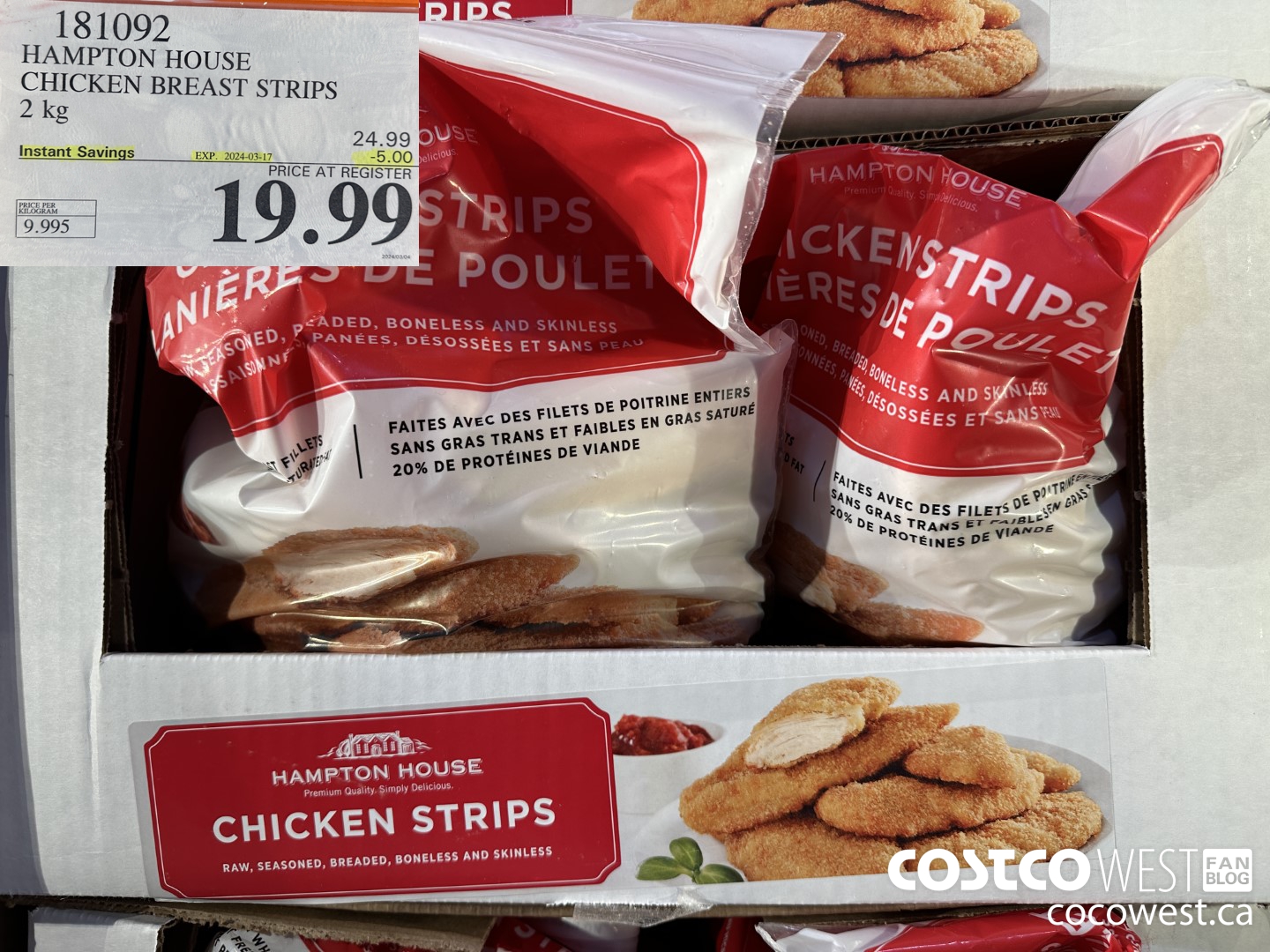 181092 HAMPTON HOUSE CHICKEN BREAST STRIPS 2 kg ($5.00 INSTANT SAVINGS EXPIRES ON 2024-03-17) $19.99