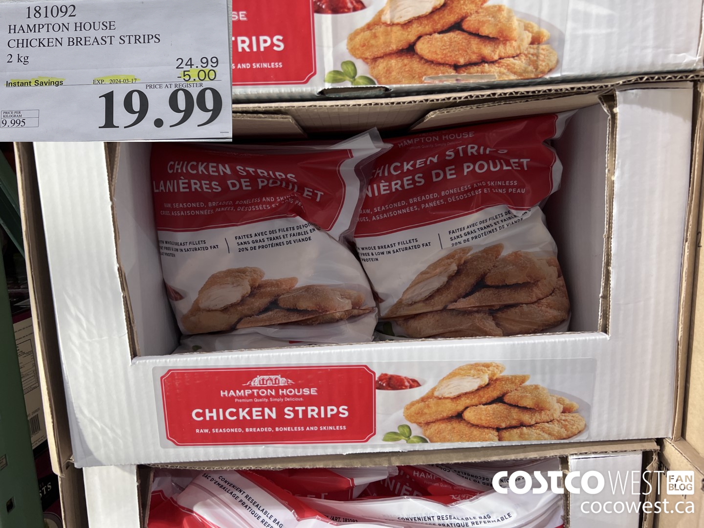 181092 HAMPTON HOUSE CHICKEN BREAST STRIPS 2 kg ($5.00 INSTANT SAVINGS EXPIRES ON 2024-03-17) $19.99