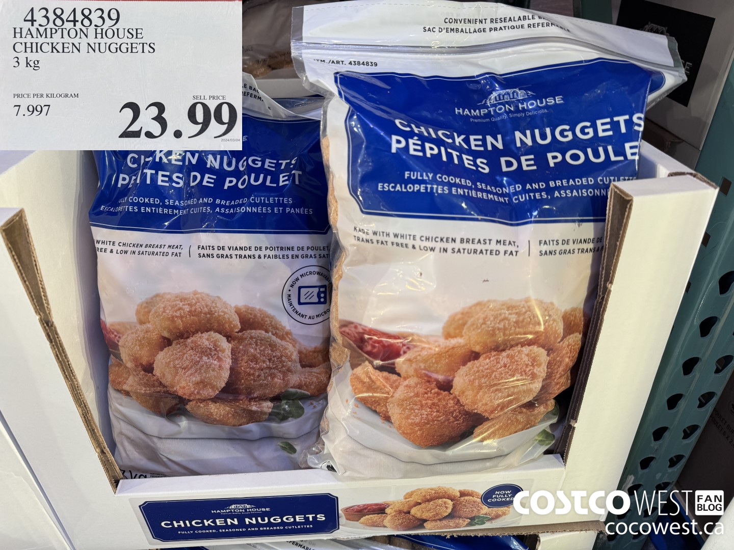 4384839 HAMPTON HOUSE CHICKEN NUGGETS 3 kg $23.99