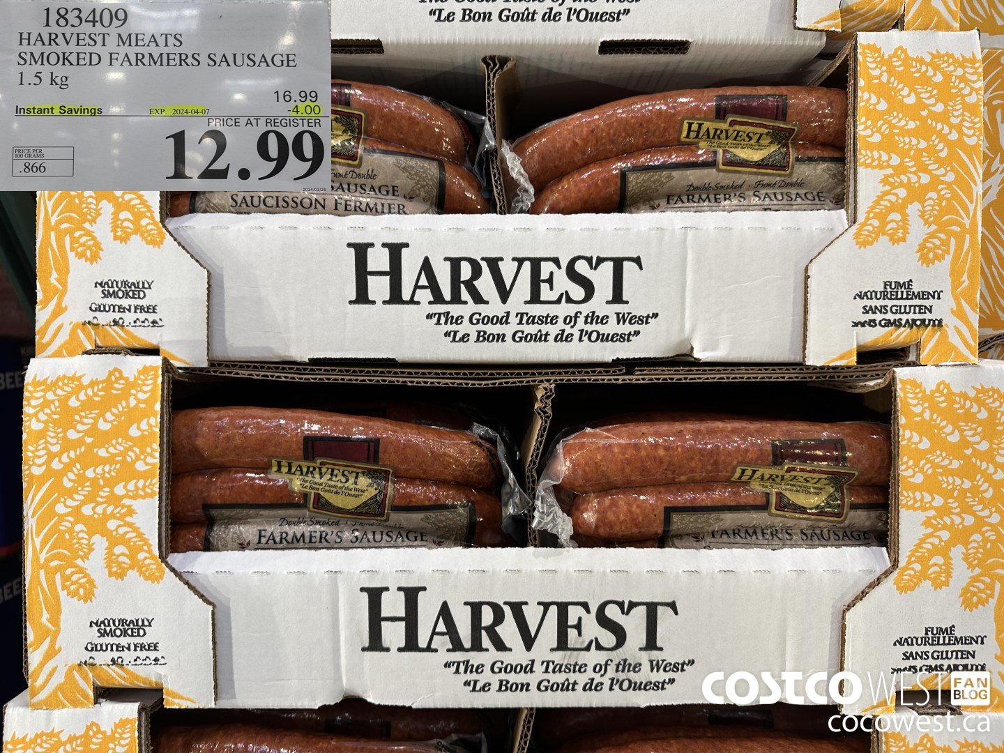 183409 HARVEST MEATS SMOKED FARMERS SAUSAGE 1.5 kg ($4.00 INSTANT SAVINGS EXPIRES ON 2024-04-07) $12.99