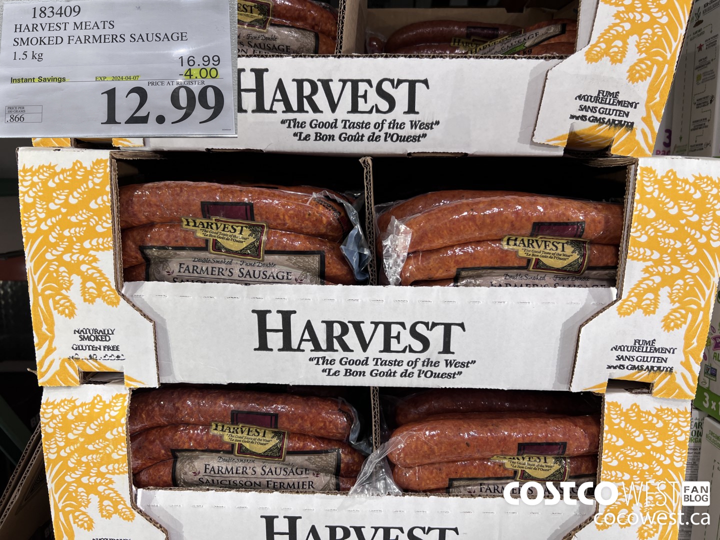 183409 HARVEST MEATS SMOKED FARMERS SAUSAGE 1.5 kg ($4.00 INSTANT SAVINGS EXPIRES ON 2024-04-07) $12.99