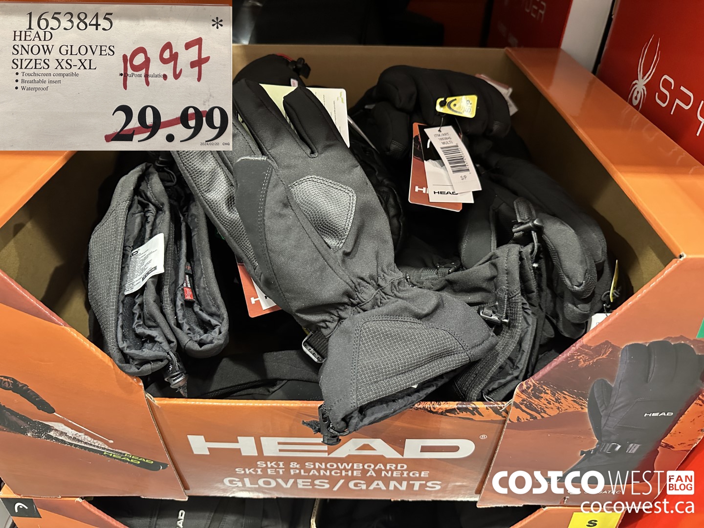 1653845 HEAD SNOW GLOVES SIZES XS-XL $19.97