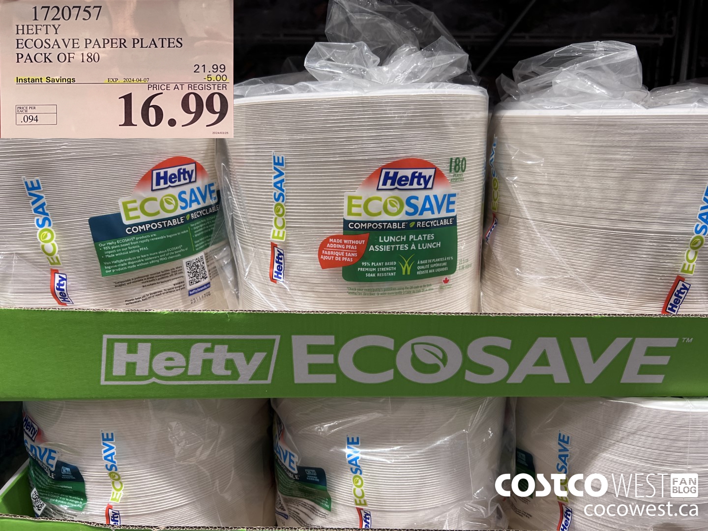 1720757 HEFTY ECOSAVE PAPER PLATES PACK OF 180 ($5.00 INSTANT SAVINGS EXPIRES ON 2024-04-07) $16.99