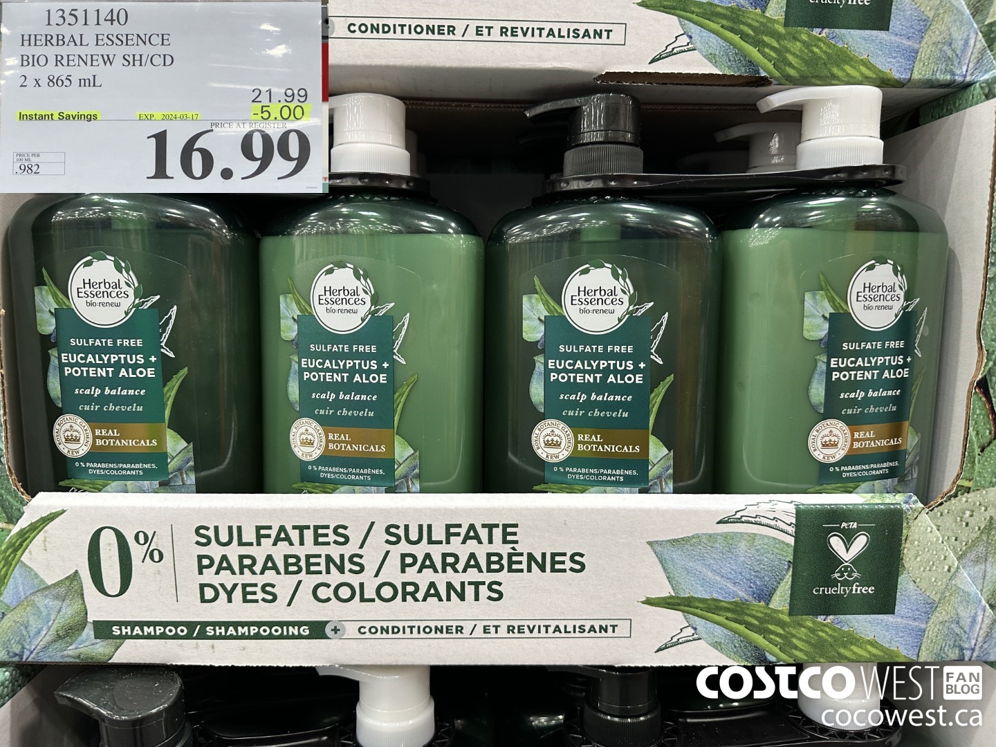 1351140 HERBEL ESSENCE BIO RENES SH/CD 2 X 865 ML ($5.00 INSTANT SAVINGS EXPIRES ON 2024-03-17) $16.99