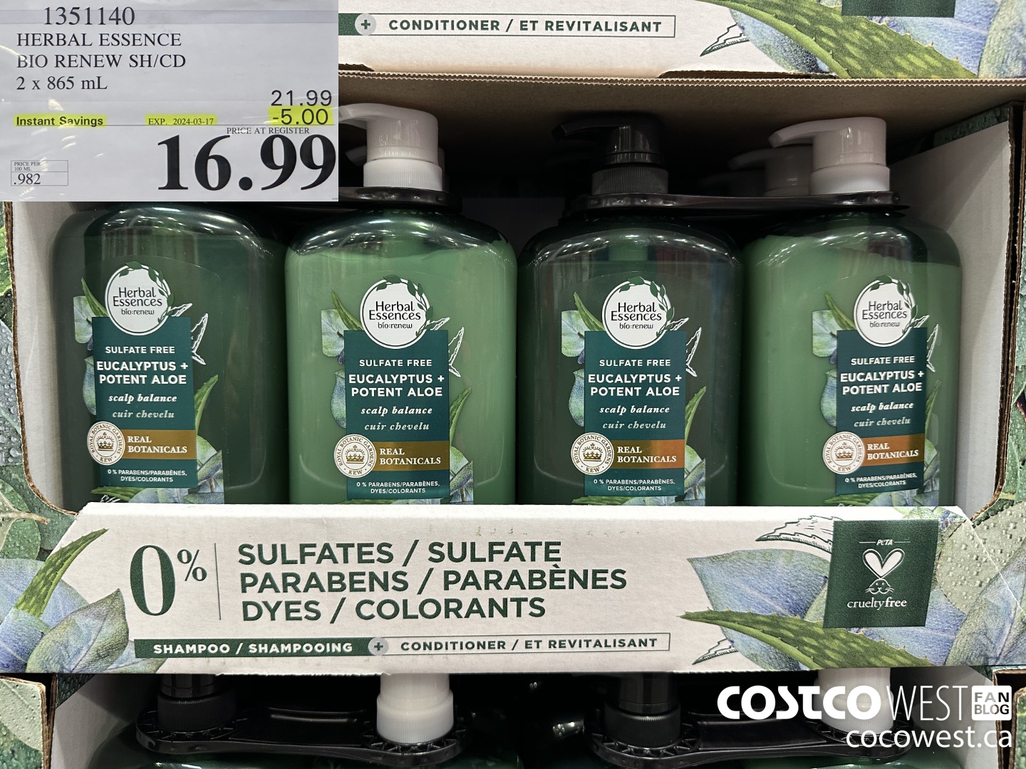 1351140 HERBEL ESSENCE BIO RENES SH/CD 2 X 865 ML ($5.00 INSTANT SAVINGS EXPIRES ON 2024-03-17) $16.99