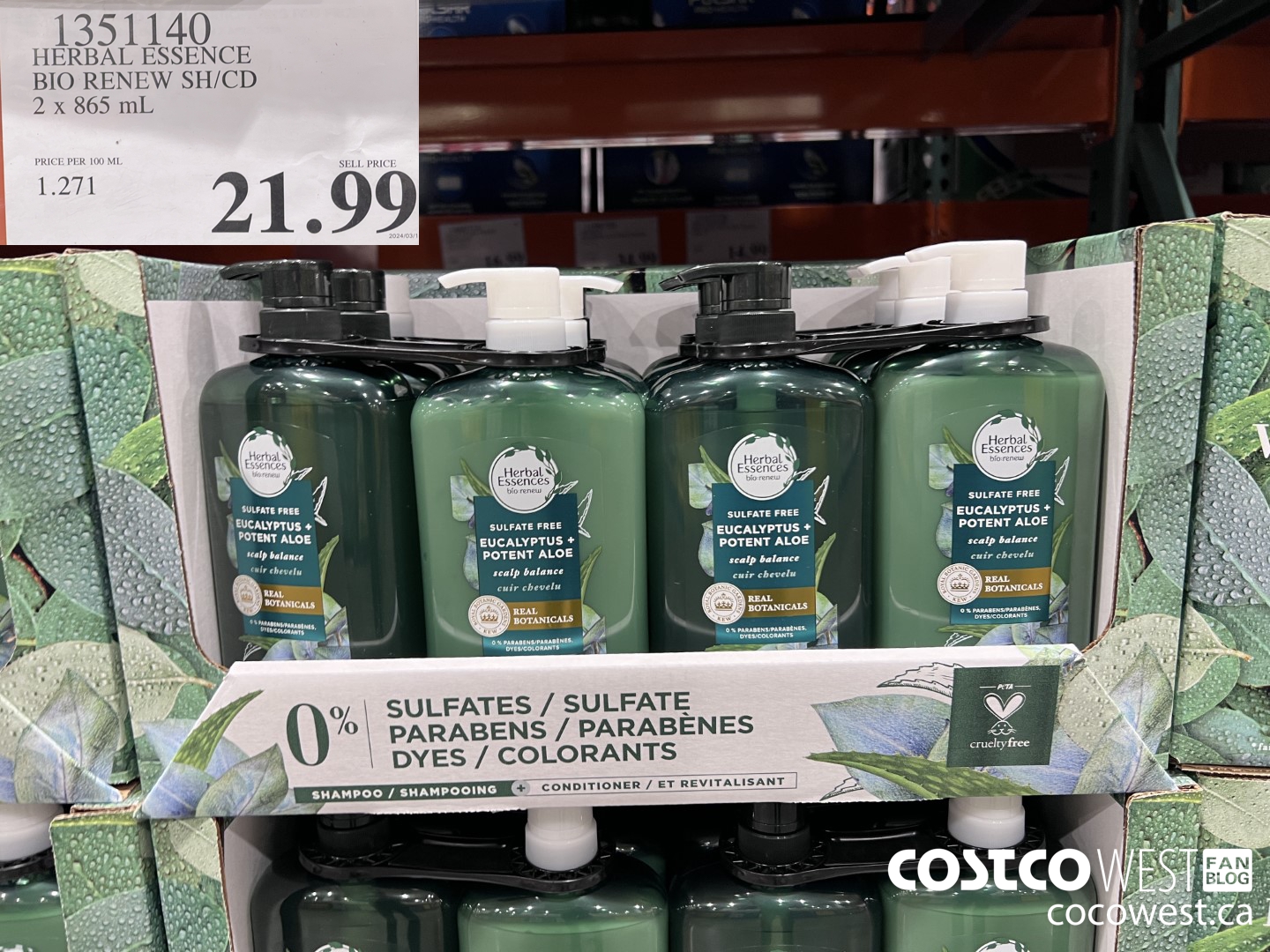 1351140 HERBEL ESSENCE BIO RENES SH/CD 2 X 865 ML $21.99