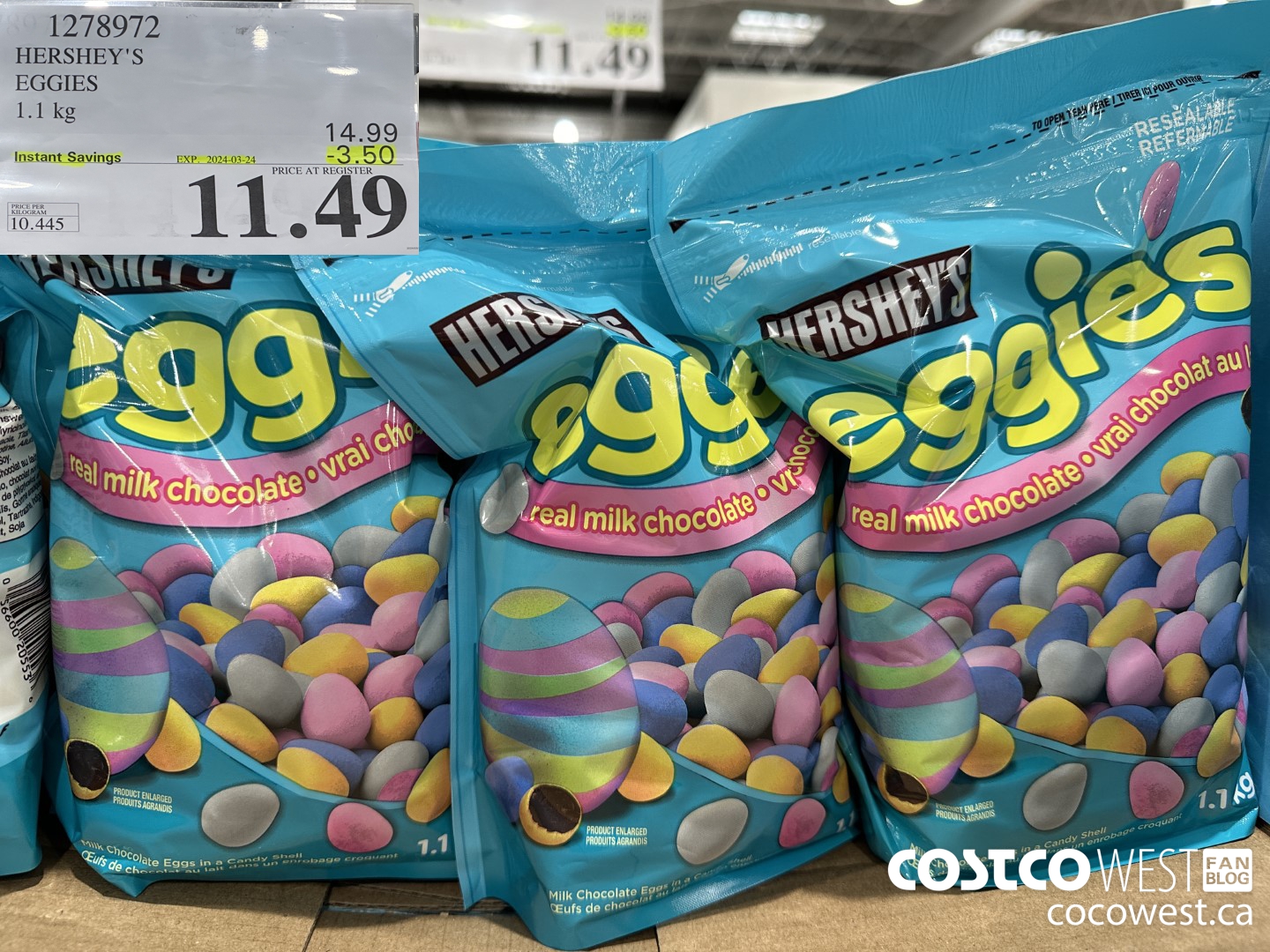 1278972 HERSHEY'S EGGIES 1.1KG ($3.50 INSTANT SAVINGS EXPIRES ON 2024-03-24) $11.49