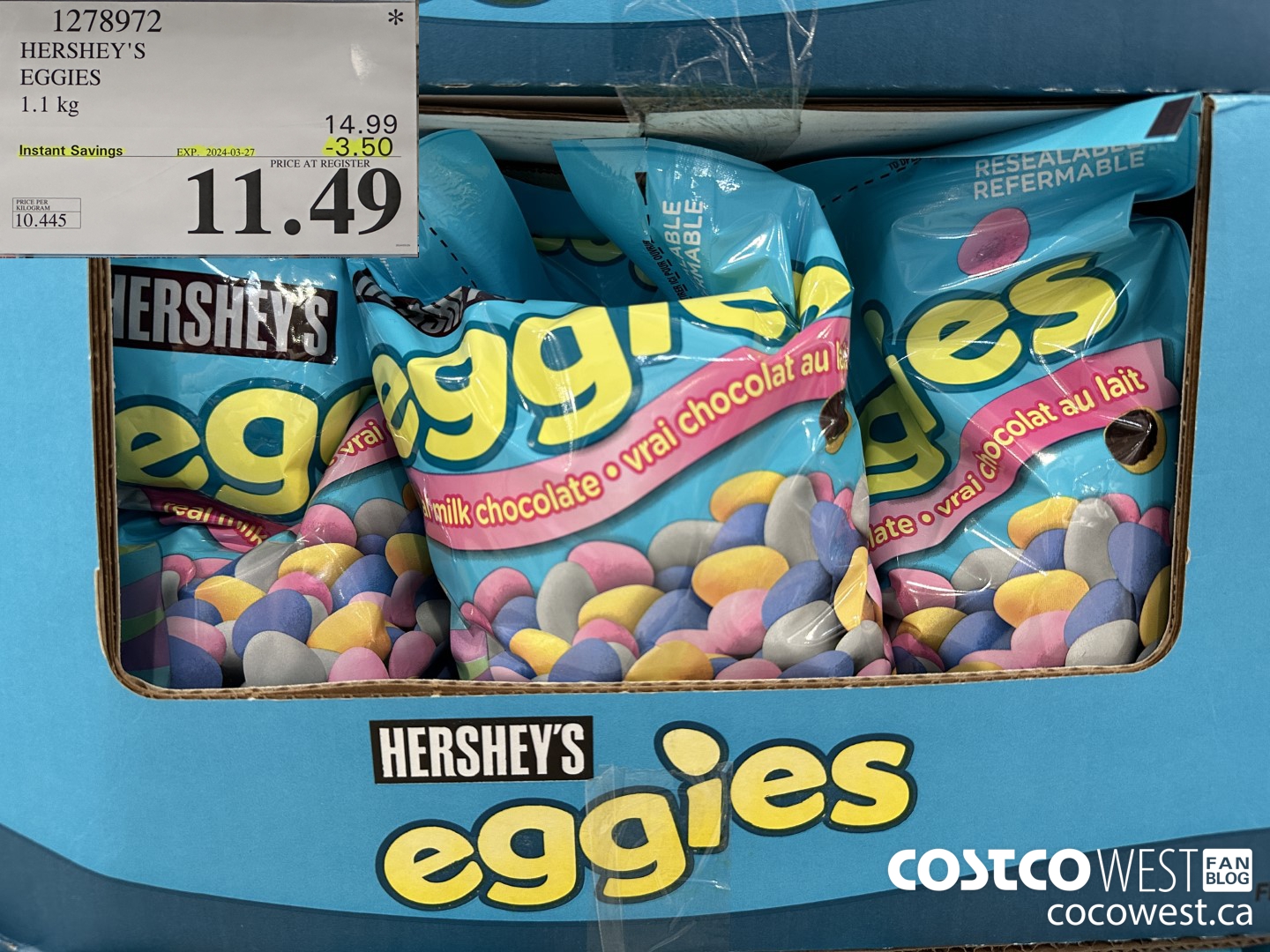 1278972 HERSHEY'S EGGIES 1.1KG ($3.50 INSTANT SAVINGS EXPIRES ON 2024-03-27) $11.49